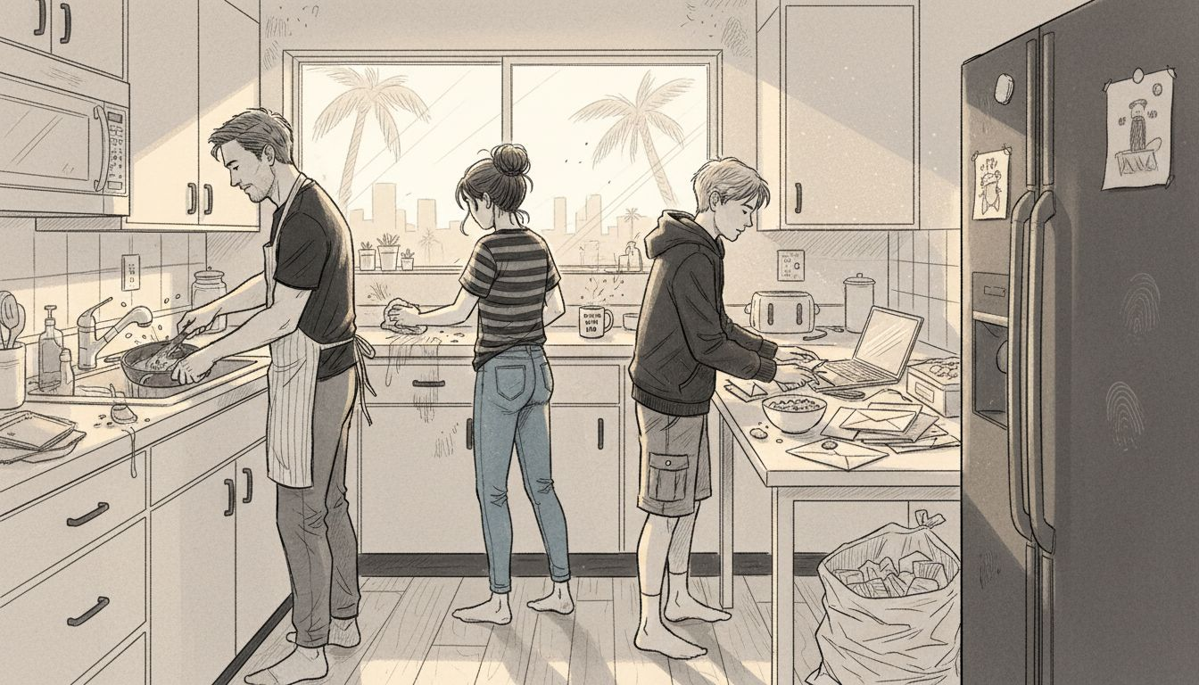 Family doing DIY home cleaning chores