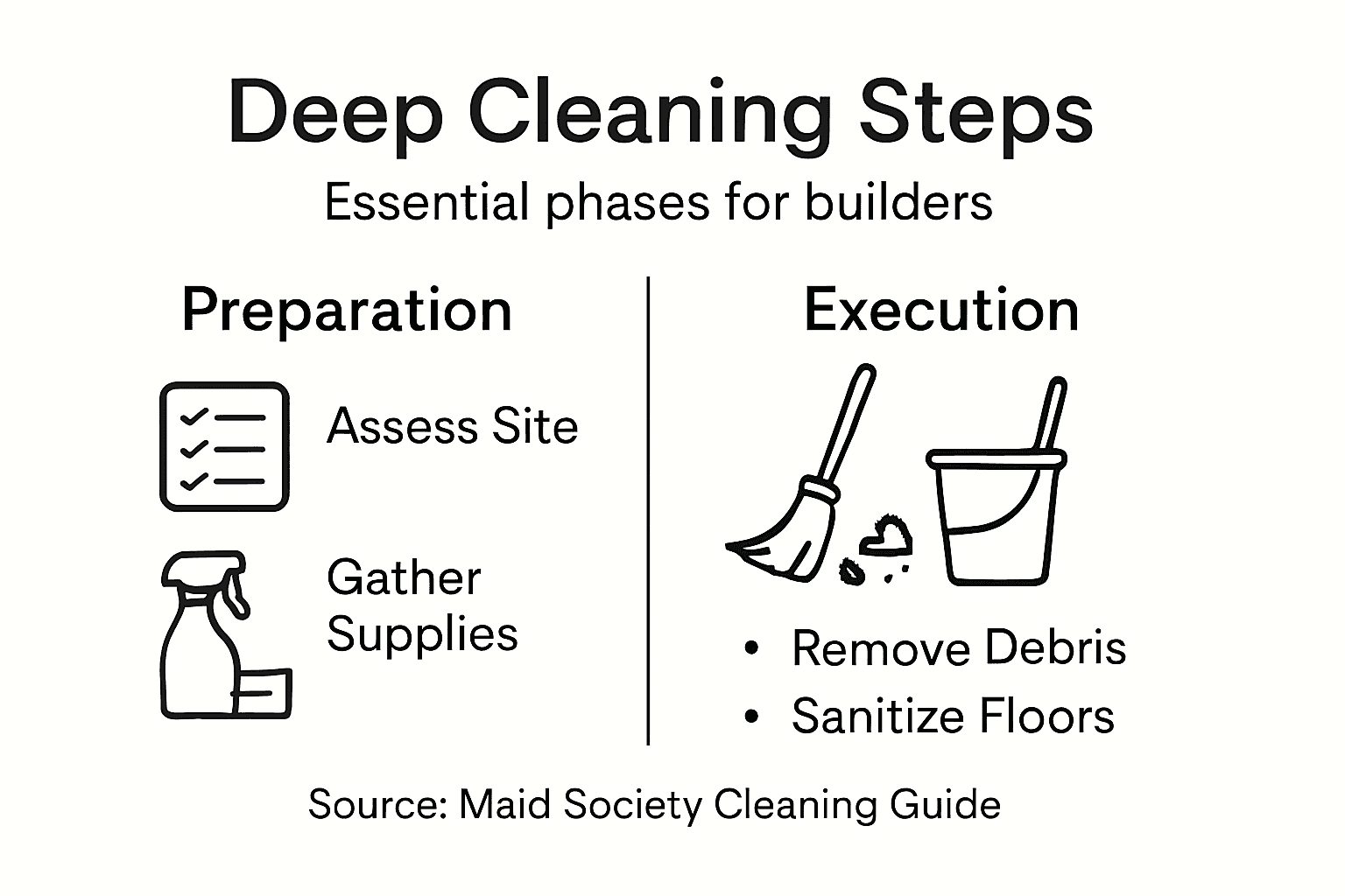 Infographic summarizing builder cleaning steps