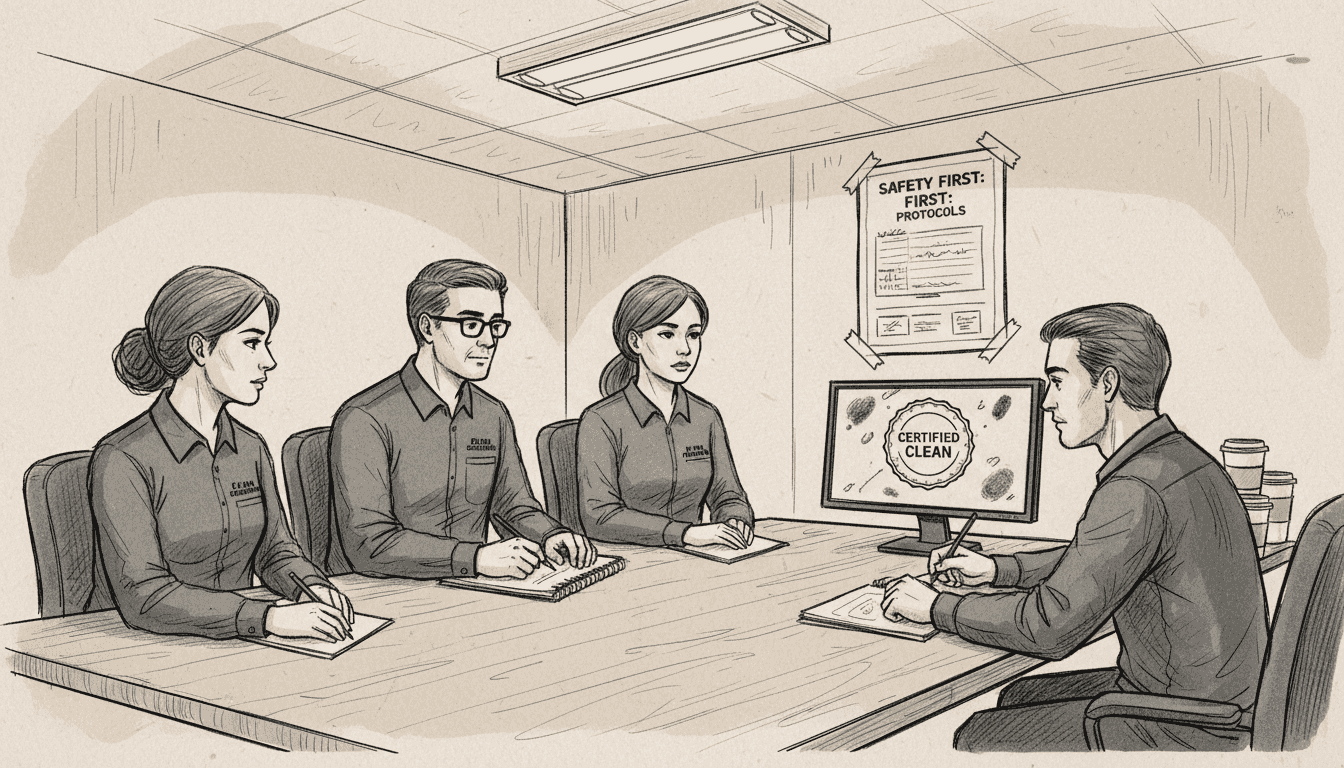 Cleaners participating in certification training