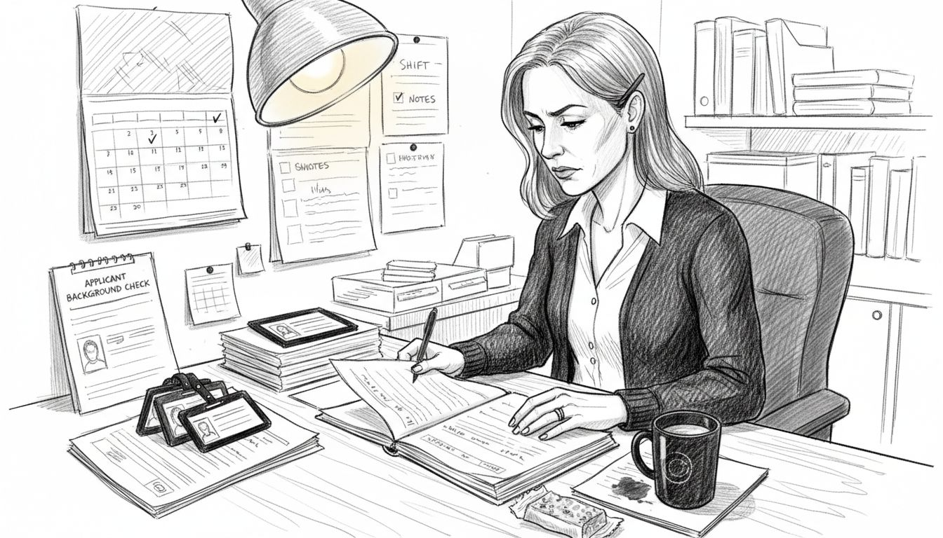 Manager reviewing cleaning staff vetting documents