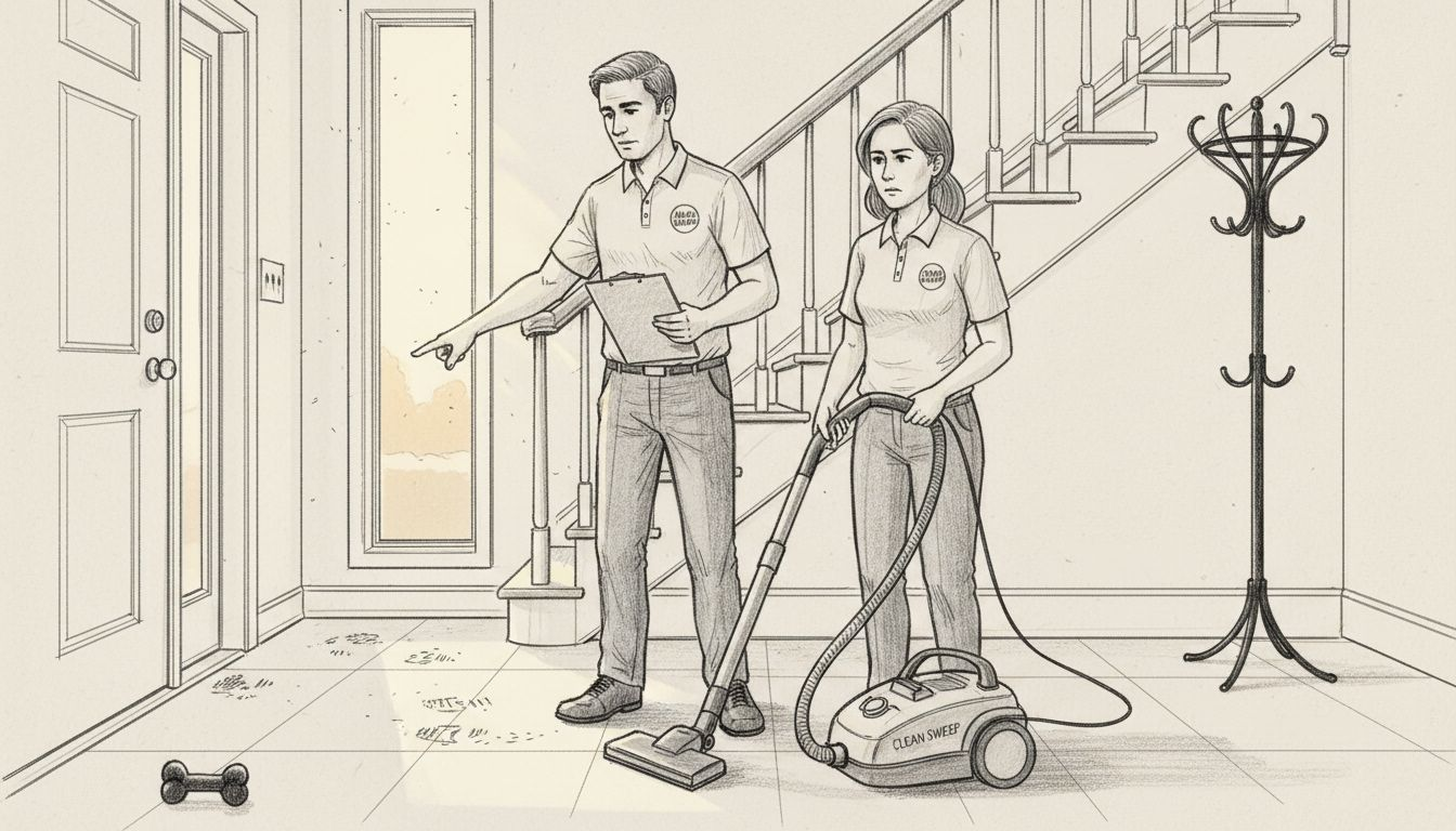 Cleaners inspecting entryway before home staging