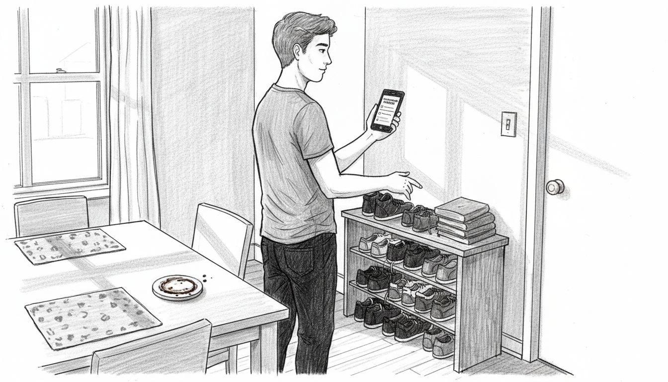 Man verifying home setup before cleaners arrive