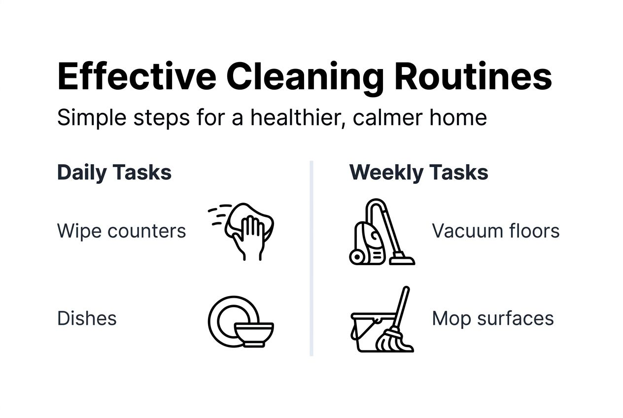 Infographic showing daily and weekly cleaning tasks