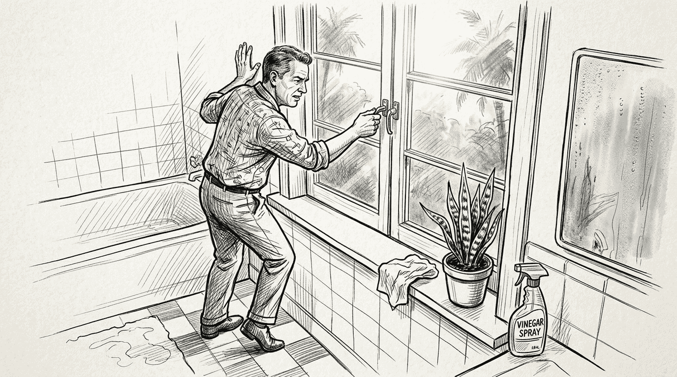 Man ventilating humid Los Angeles bathroom