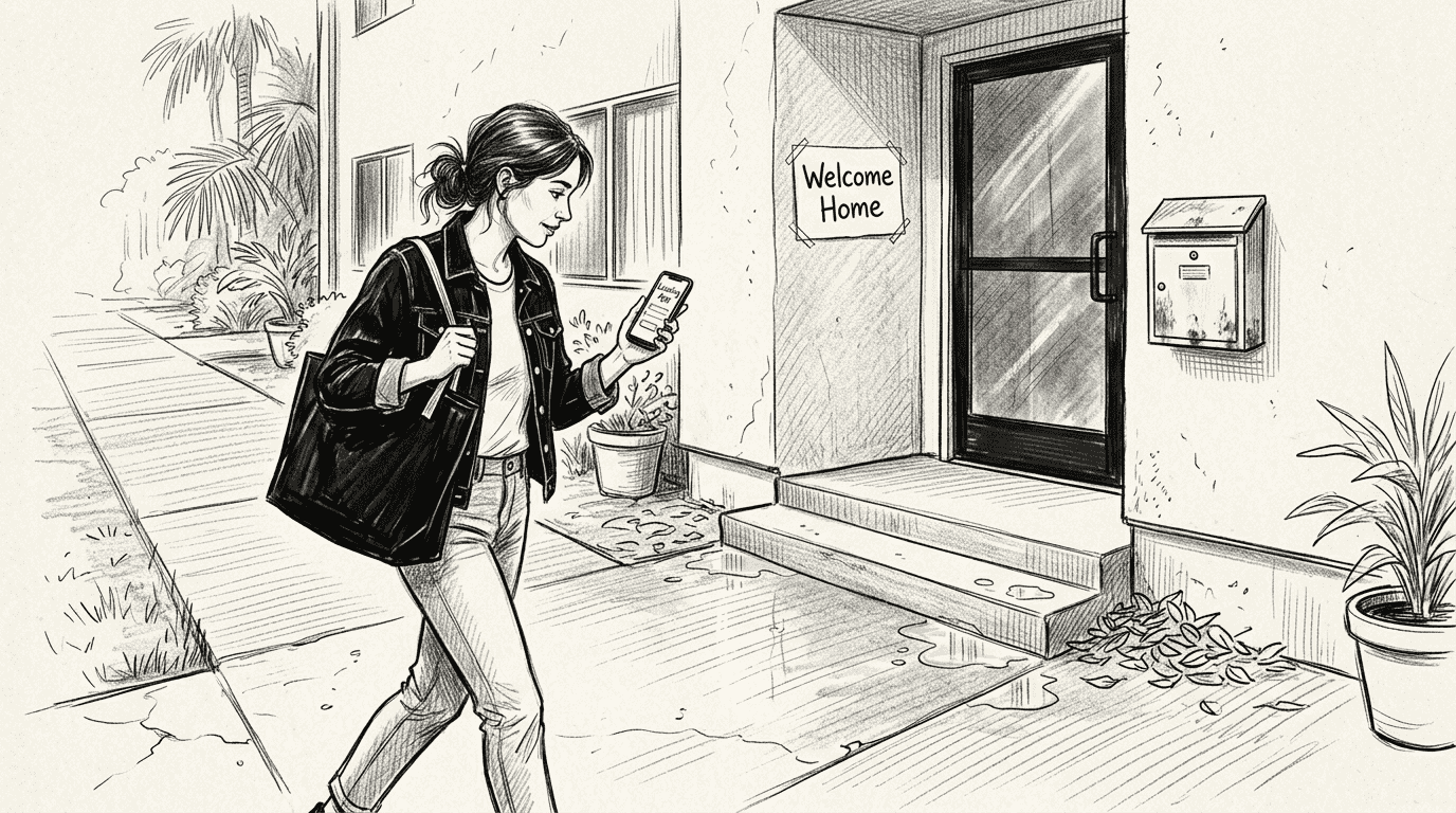 Tenant approaching clean apartment entryway