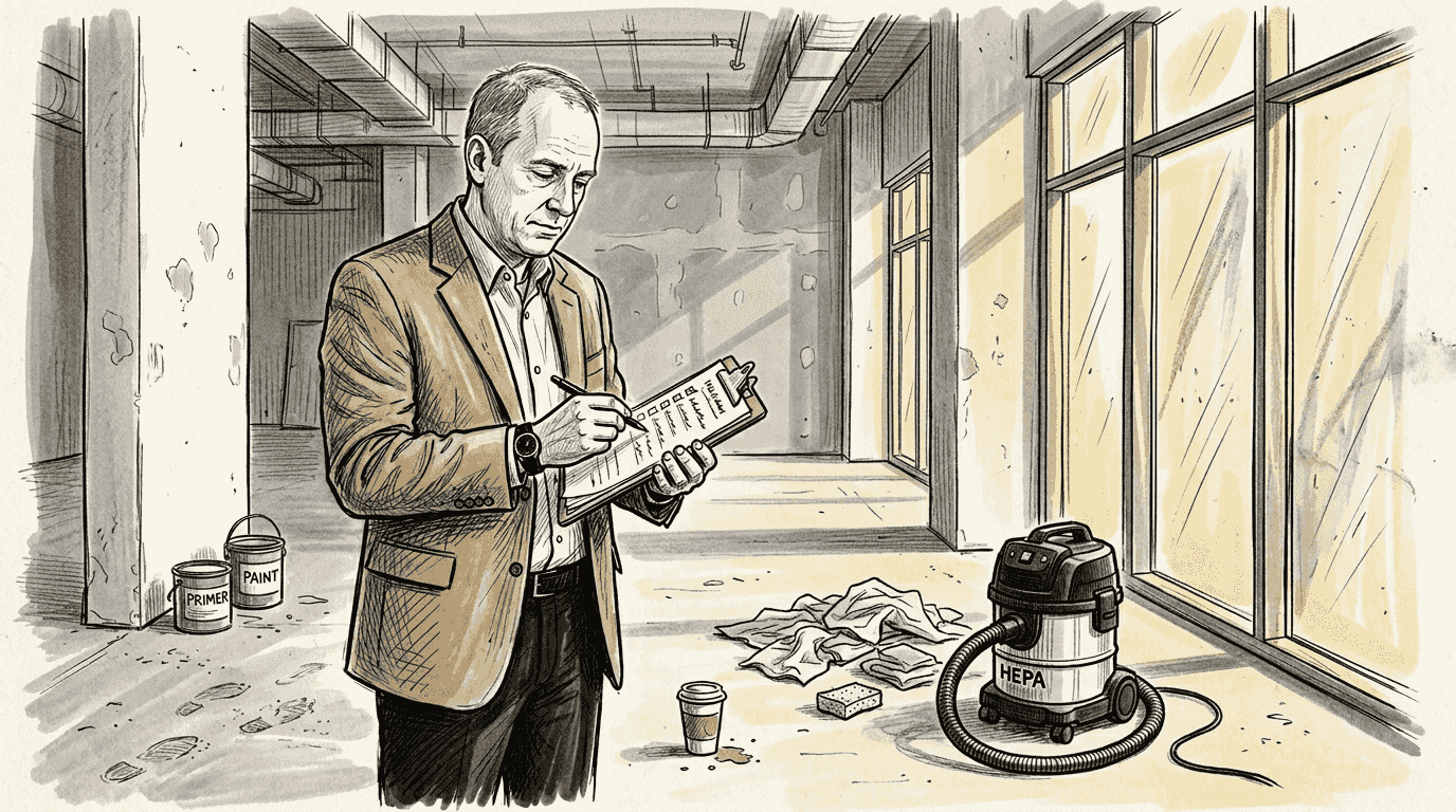 Manager inspecting post-construction cleaned space