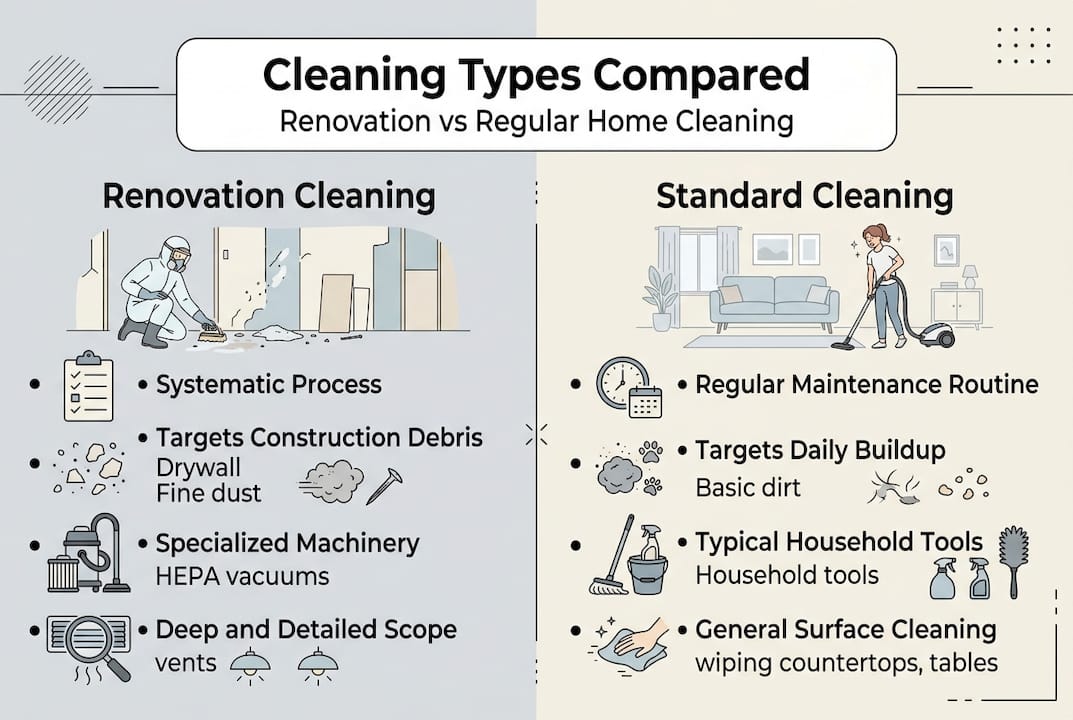 Infographic comparing renovation and standard cleaning