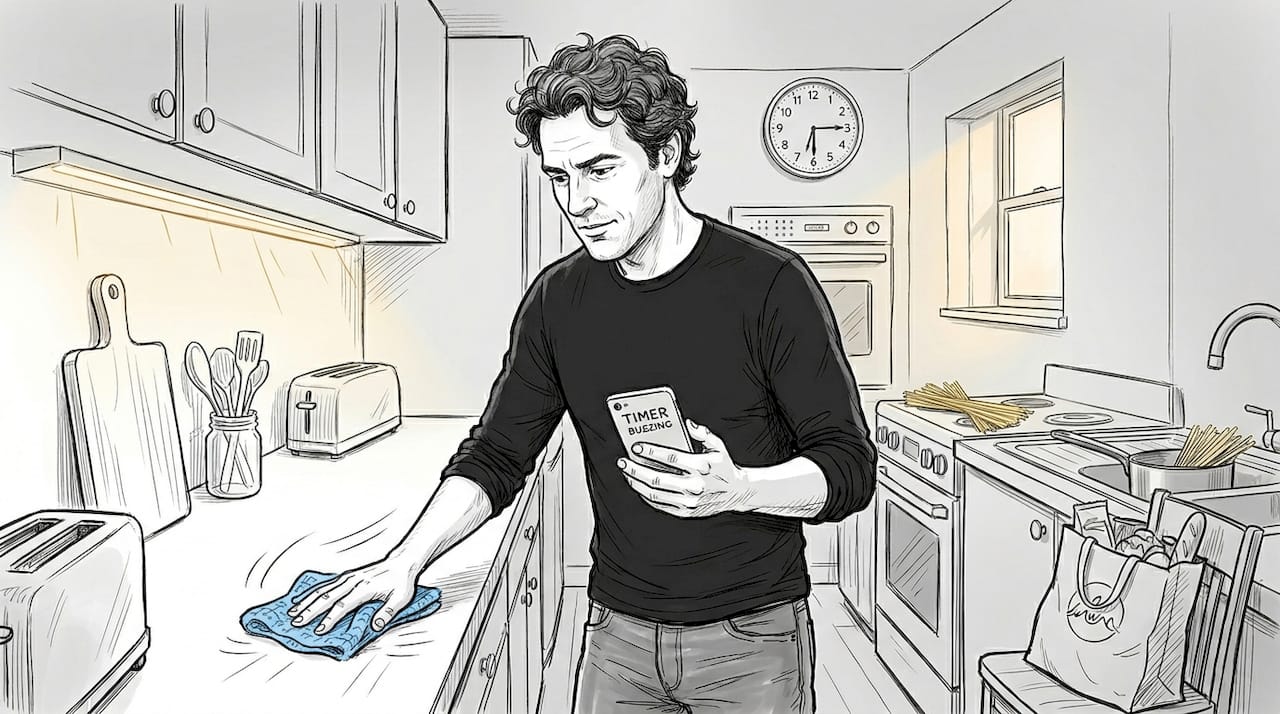 Using timer for focused kitchen cleaning