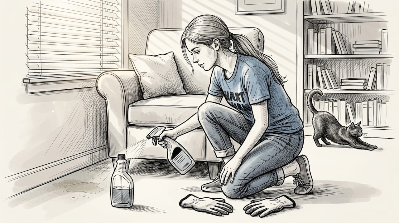 Woman cleaning carpet in pet-friendly home