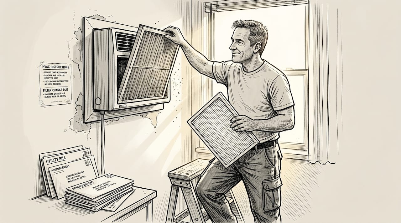 Man replacing HVAC filter in LA apartment