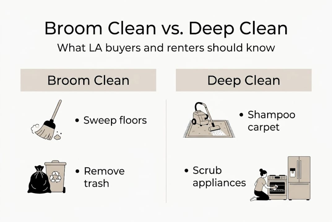 Infographic comparing broom clean and deep clean tasks