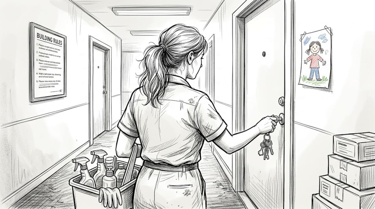 Cleaner locking apartment door after work