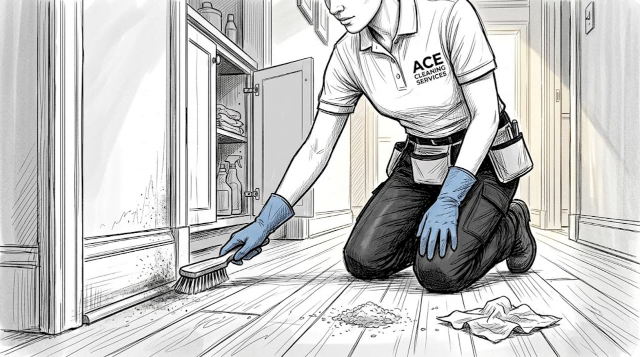 Cleaner scrubbing overlooked baseboard area