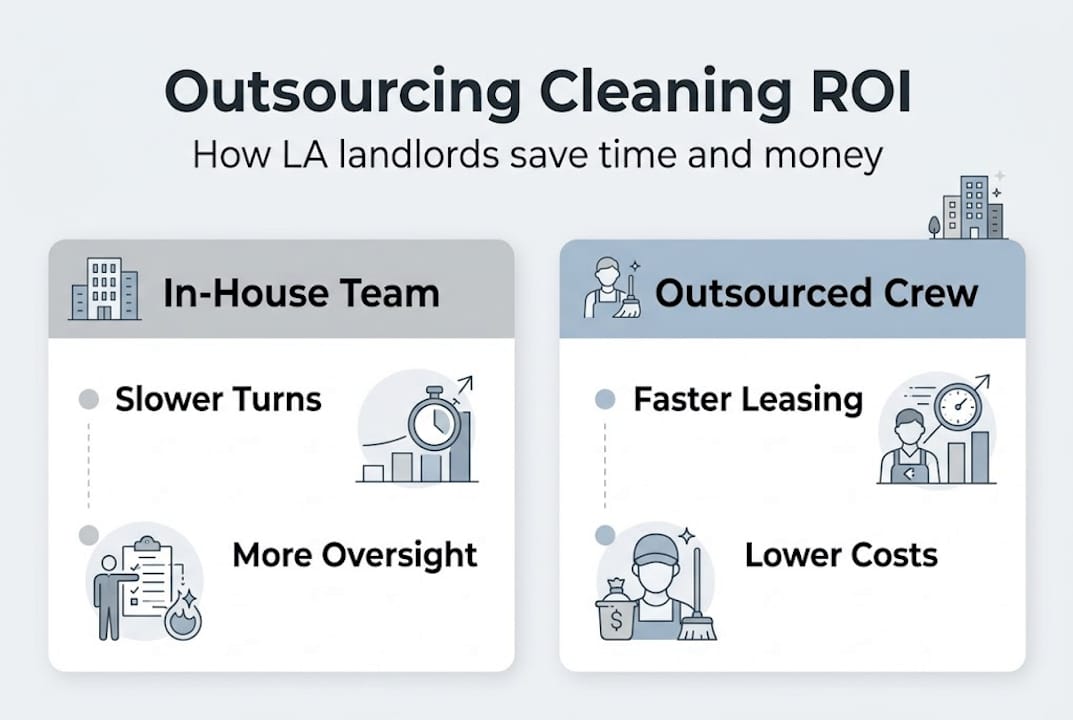 Infographic comparing in-house vs outsourced turnover cleaning