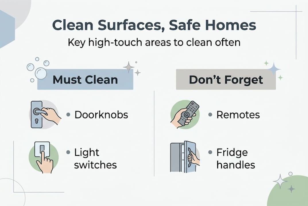 Infographic highlighting high-touch home cleaning areas