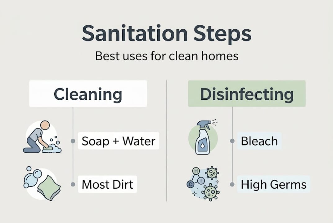 Infographic showing basic home sanitation steps