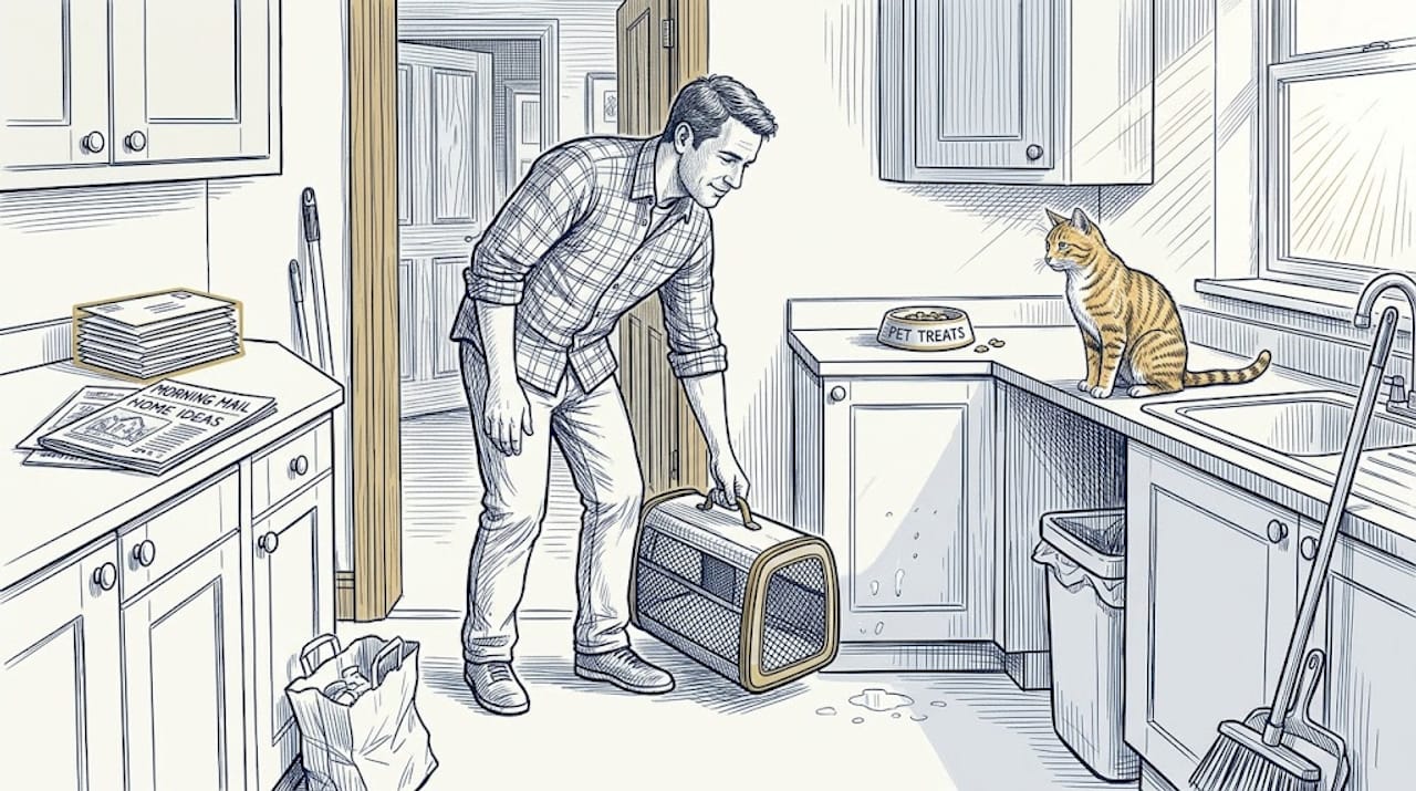 Preparing pet-friendly kitchen for cleaning