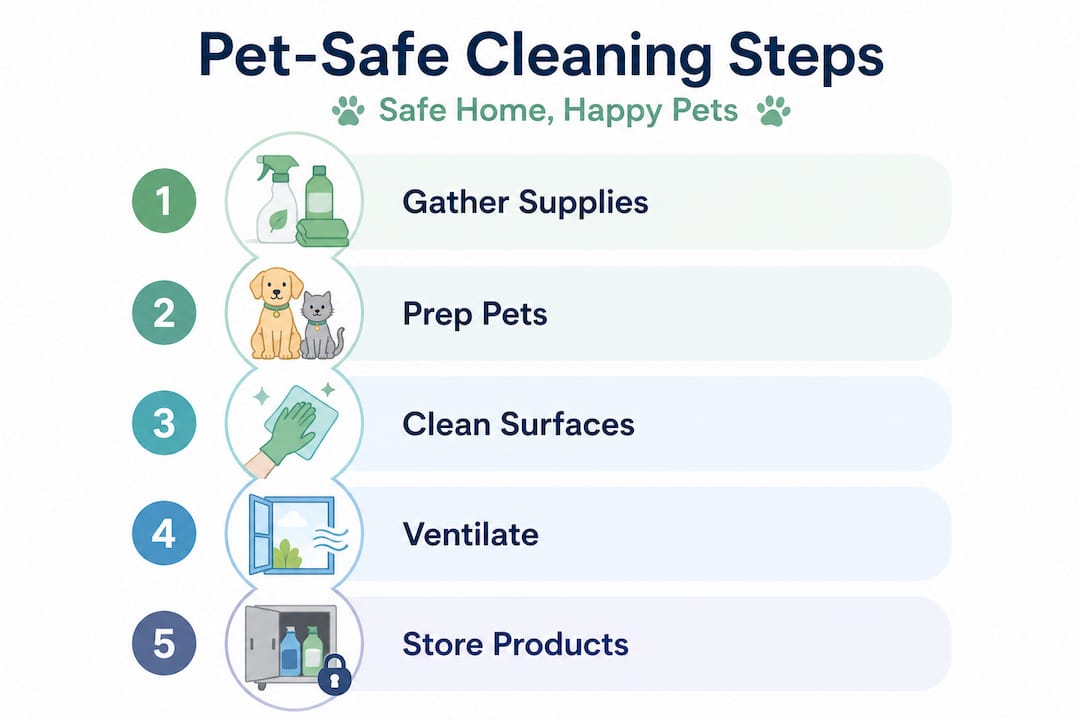 Infographic showing five pet-safe cleaning steps