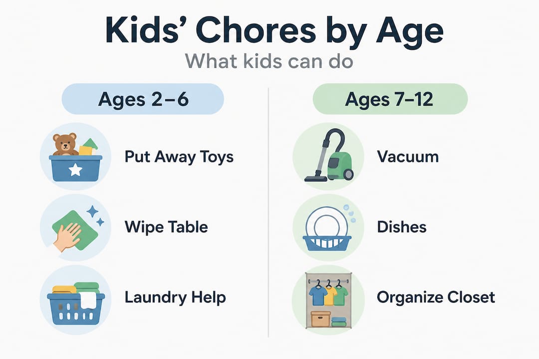 Infographic showing chores for different age groups