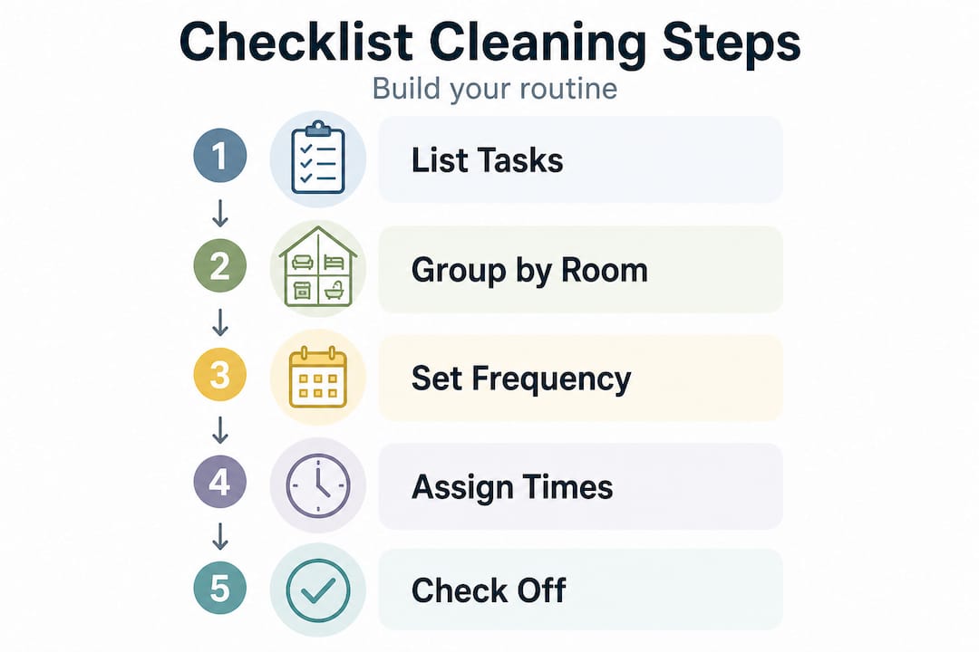 Infographic showing cleaning checklist process steps