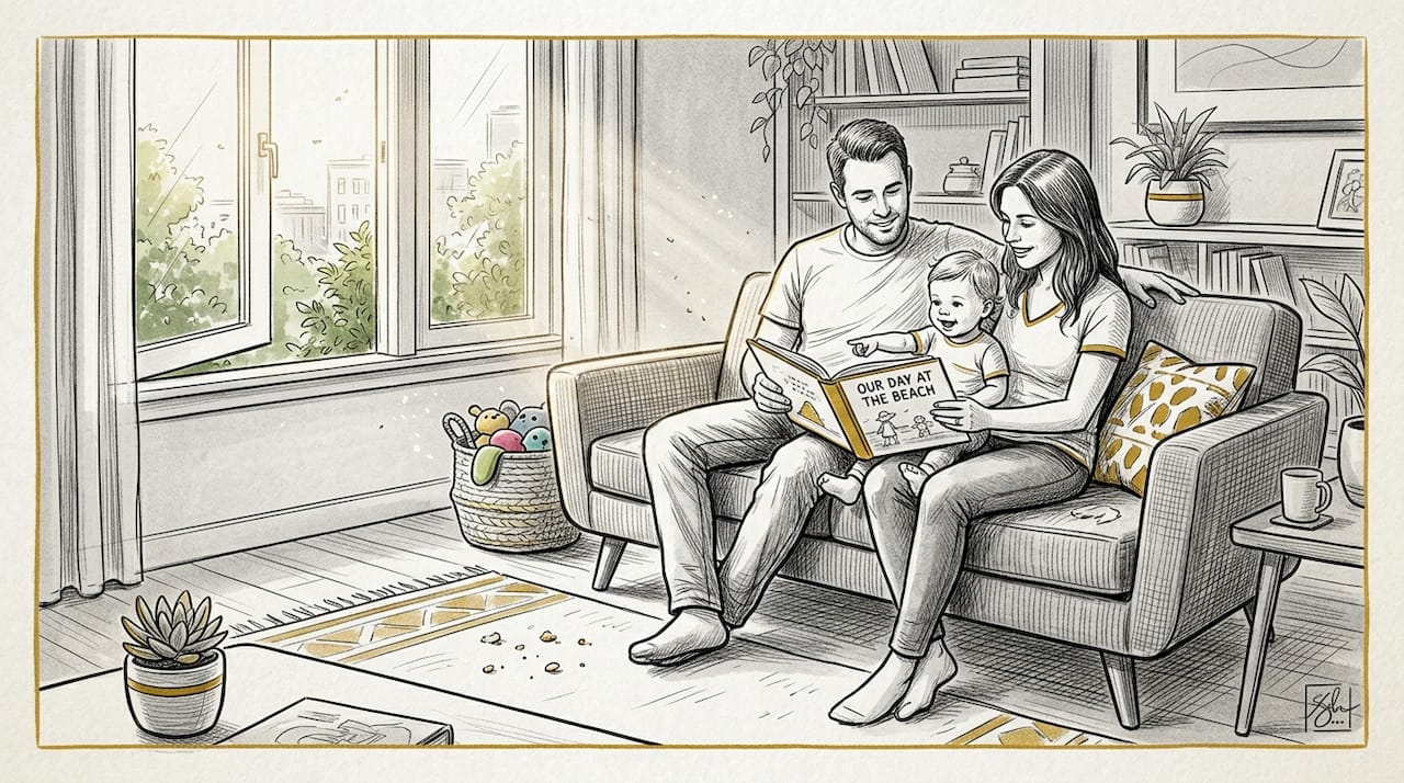 Family enjoying clean living room together
