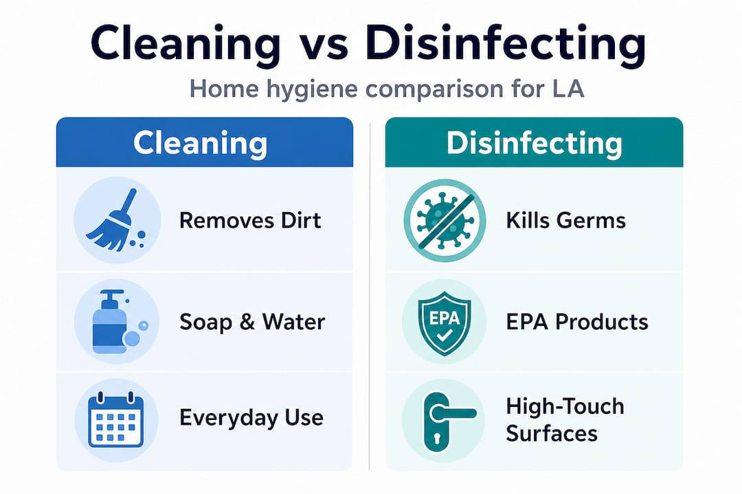 Infographic comparing cleaning and disinfecting side by side