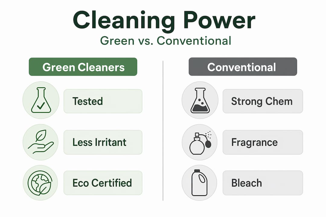 Infographic comparing green and conventional cleaning