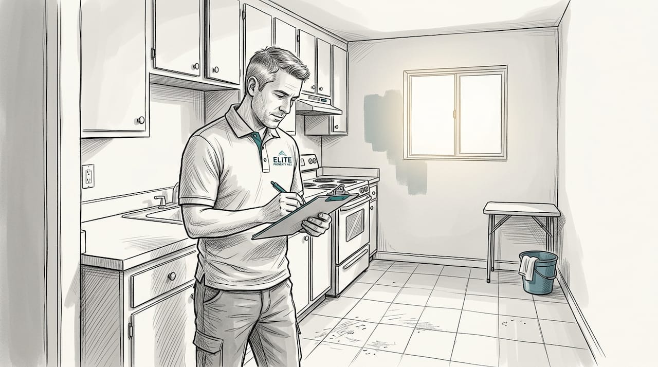 Property manager inspects cleaned empty rental