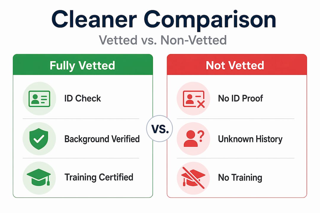 Infographic comparing vetted and non-vetted cleaners