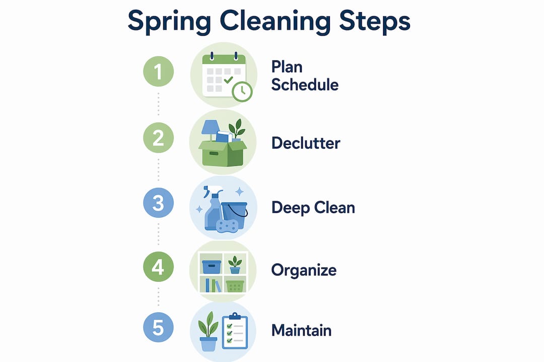 Vertical flow infographic of spring cleaning steps