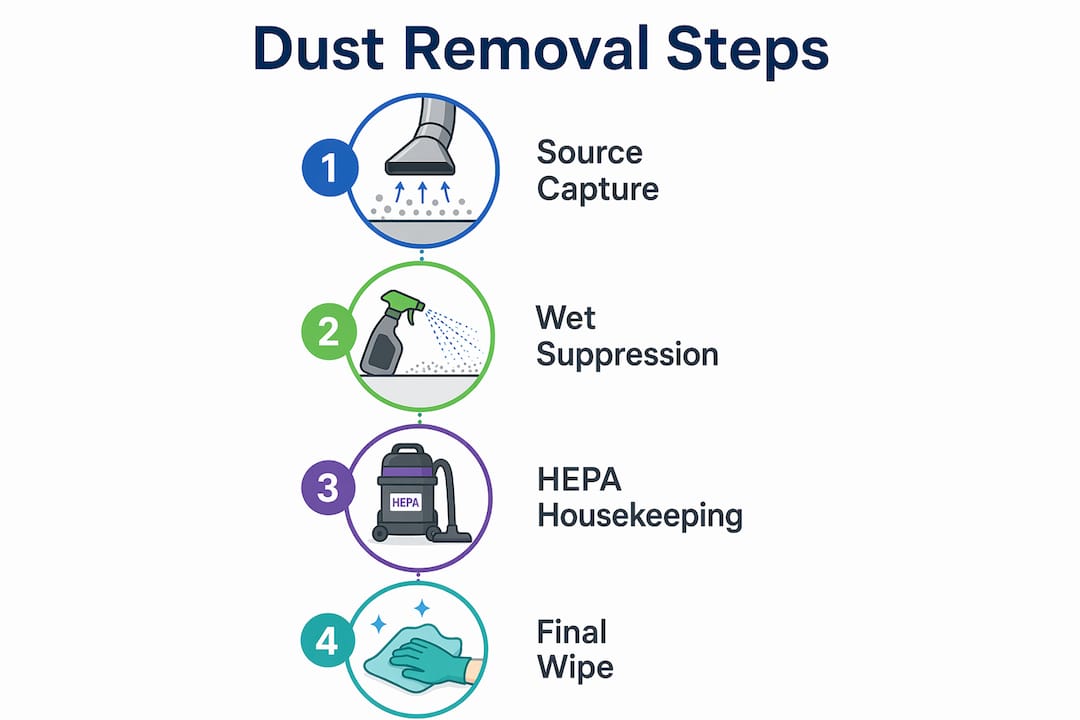 Infographic summarizing dust removal steps for contractors