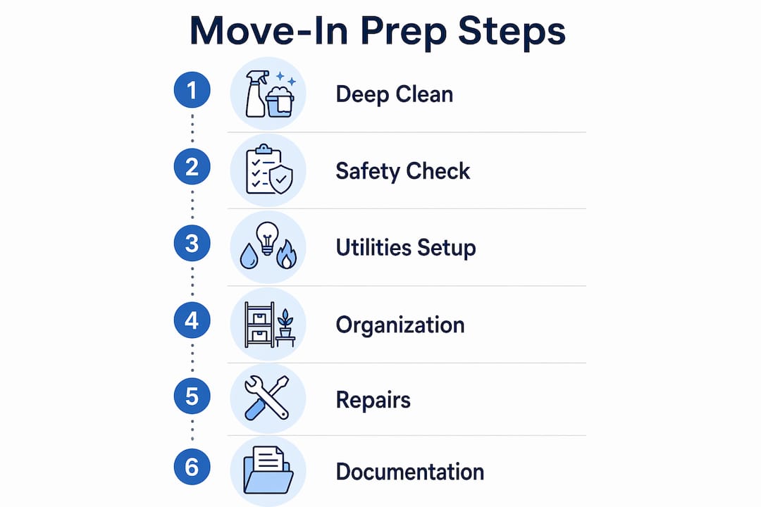 Infographic illustrating steps to prep property for move-in