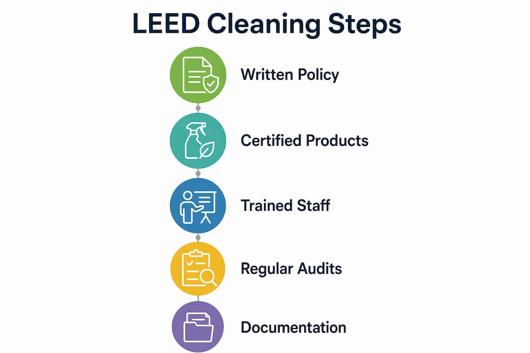 Infographic showing LEED cleaning program steps