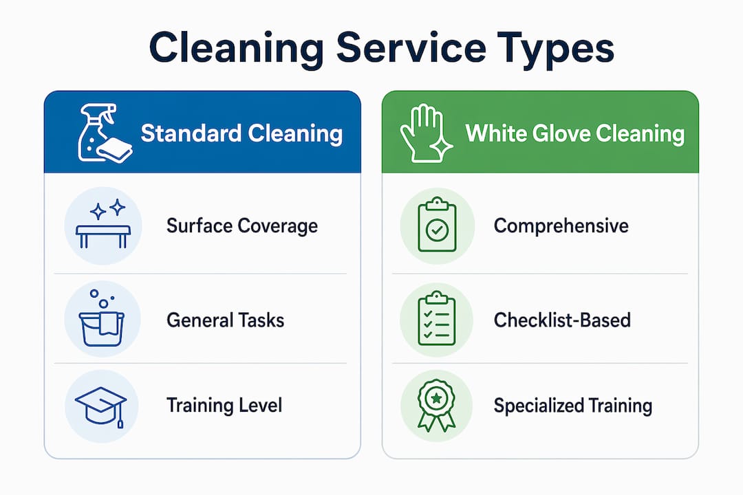 Infographic comparing standard and white glove cleaning services