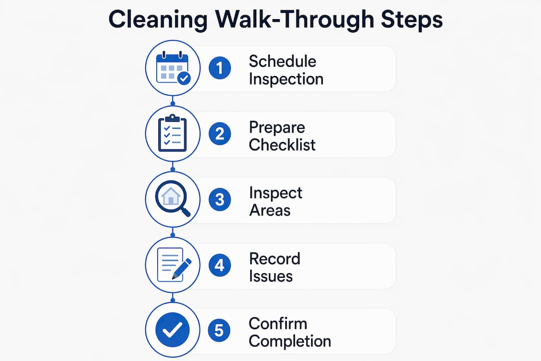 Infographic illustrating steps in cleaning walk-through process