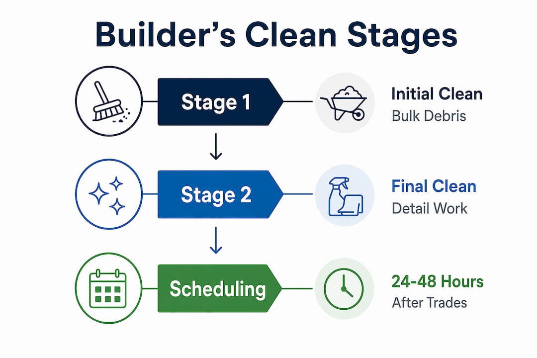 Infographic outlining builder's clean stages and timing
