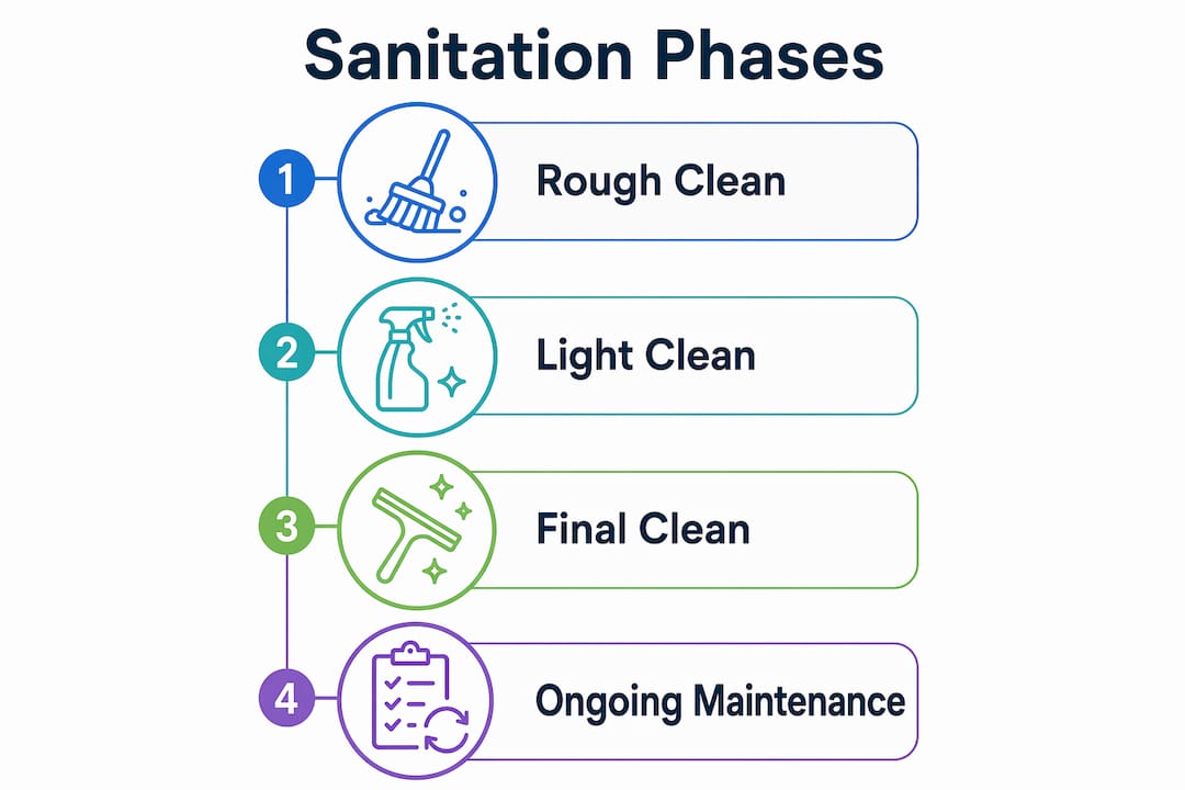 Infographic illustrating construction site sanitation phases