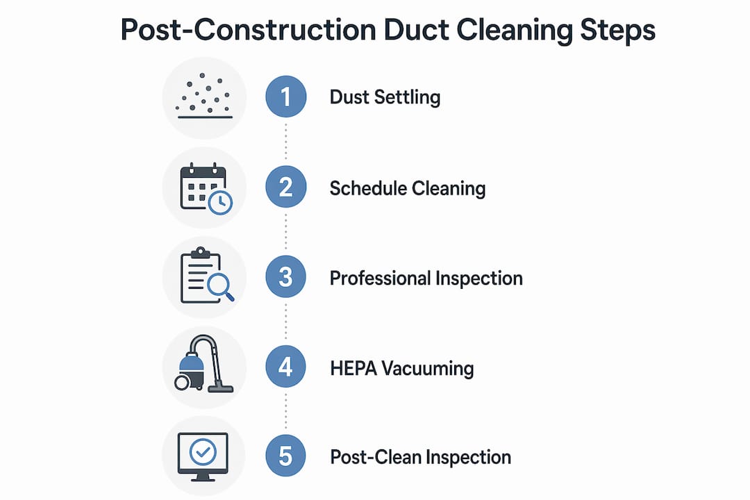 Infographic illustrating post-construction duct cleaning process steps