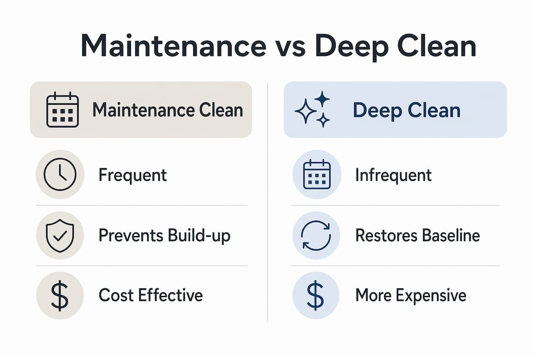 Infographic comparing maintenance clean and deep clean