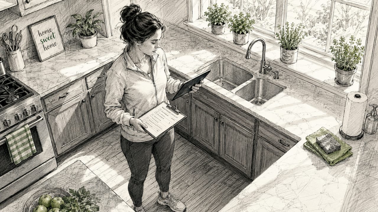 Woman inspecting home during pre-cleanout walkthrough