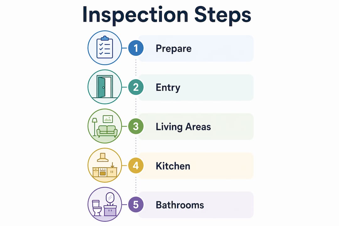 Infographic outlining steps to inspect rental property cleanliness