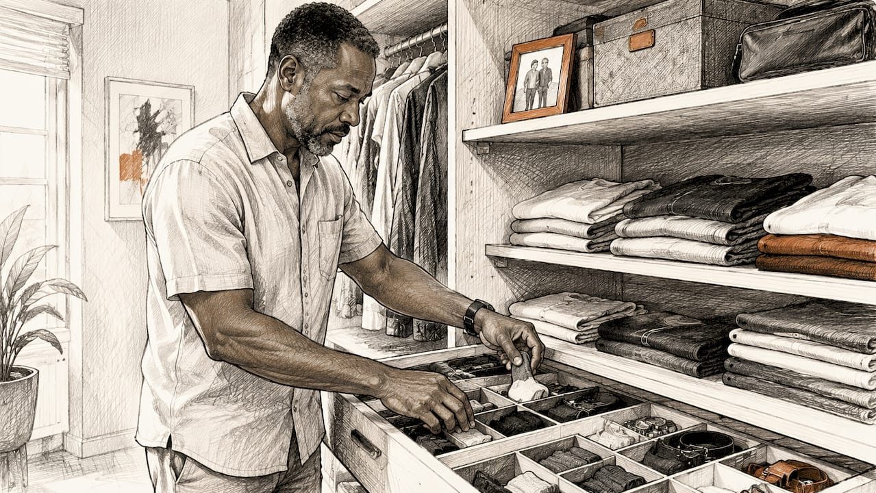 Hands organizing clothes in dresser drawer