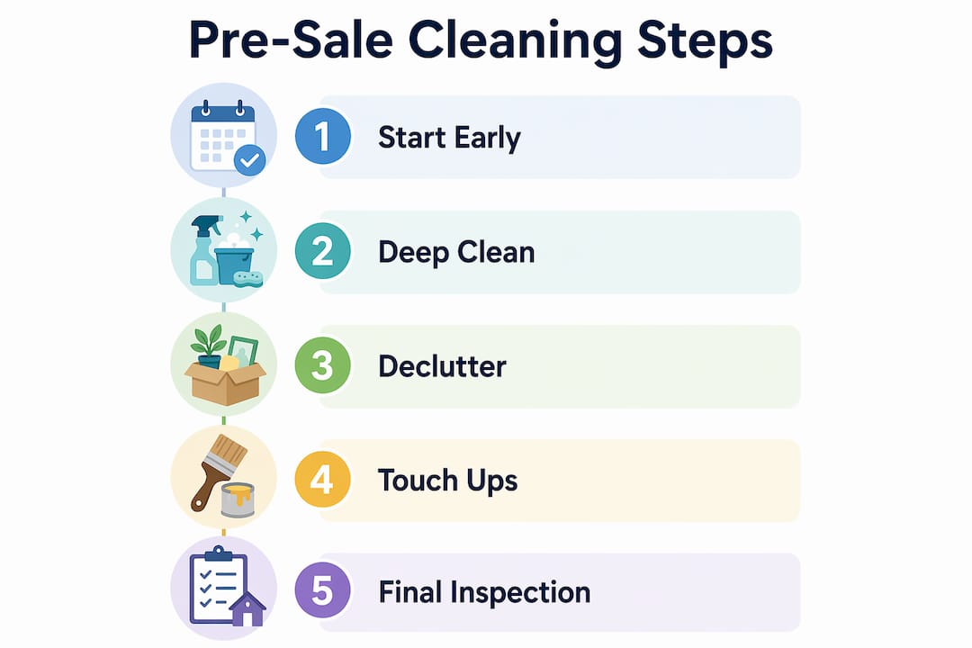 Infographic showing timeline checklist for pre-sale cleaning