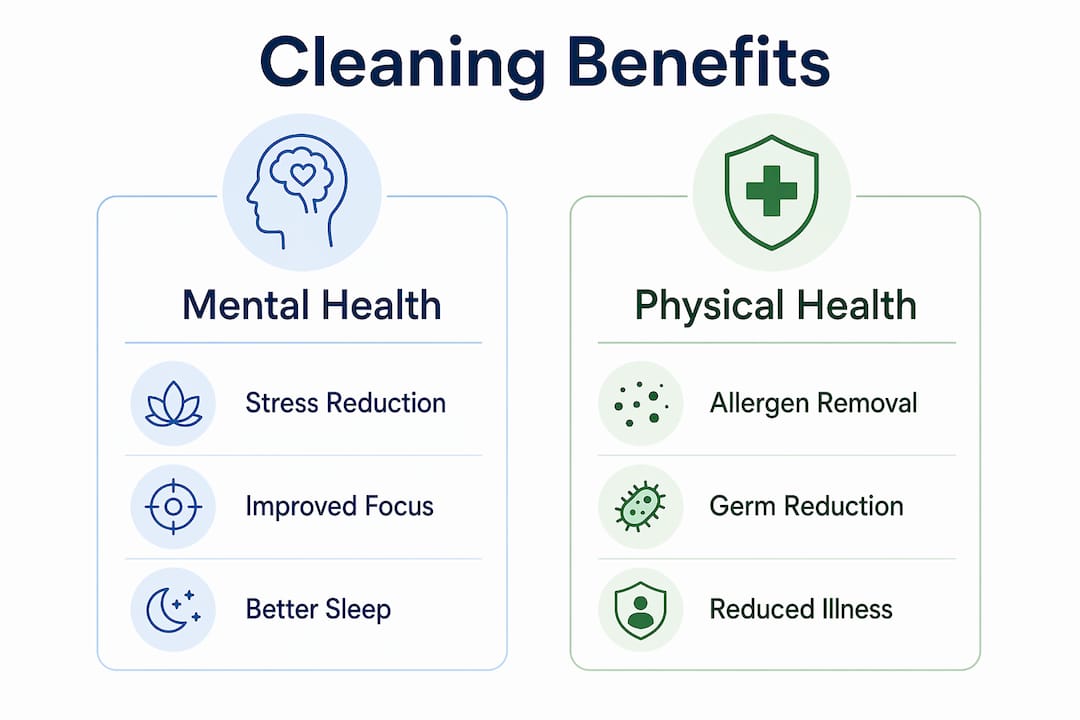 Infographic showing mental vs physical cleaning benefits