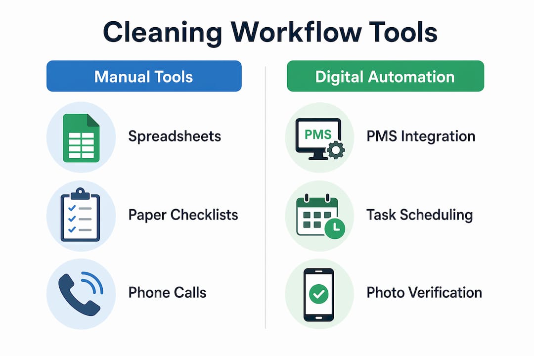 Infographic comparing manual and digital cleaning workflow tools