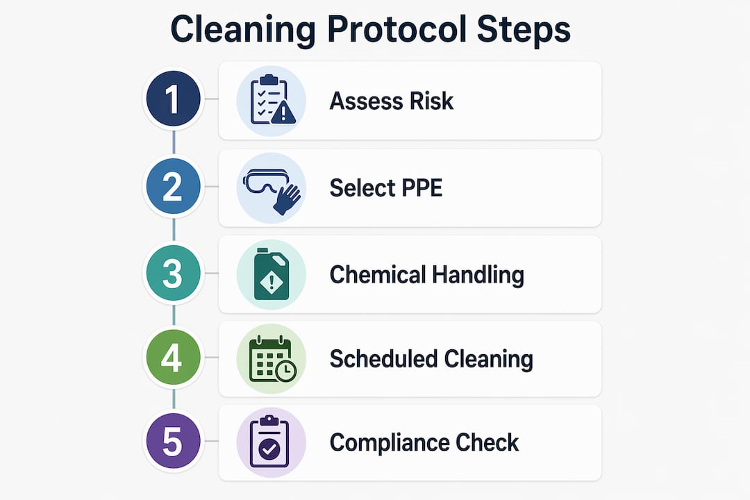 Infographic showing steps in site safety cleaning protocols