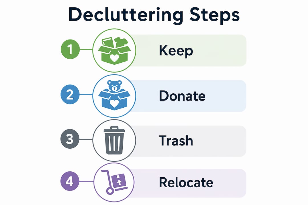 Infographic showing four container decluttering steps