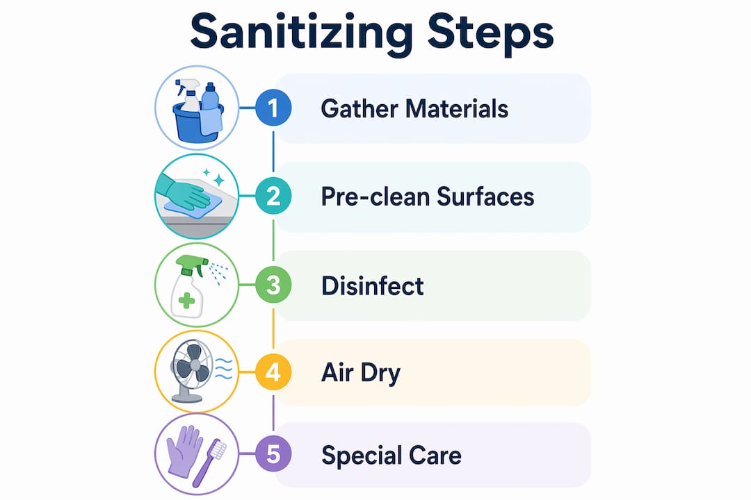 Infographic showing sanitizing steps flow