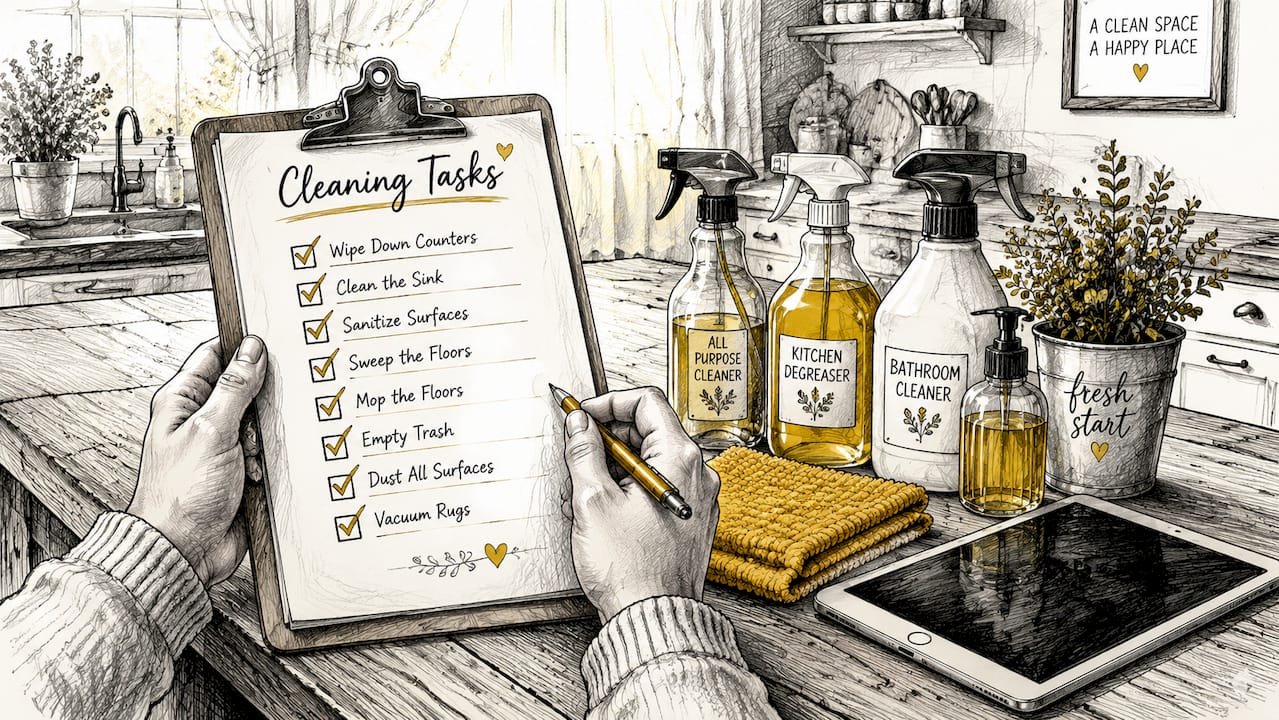 Hands holding vacancy cleaning checklist on clipboard