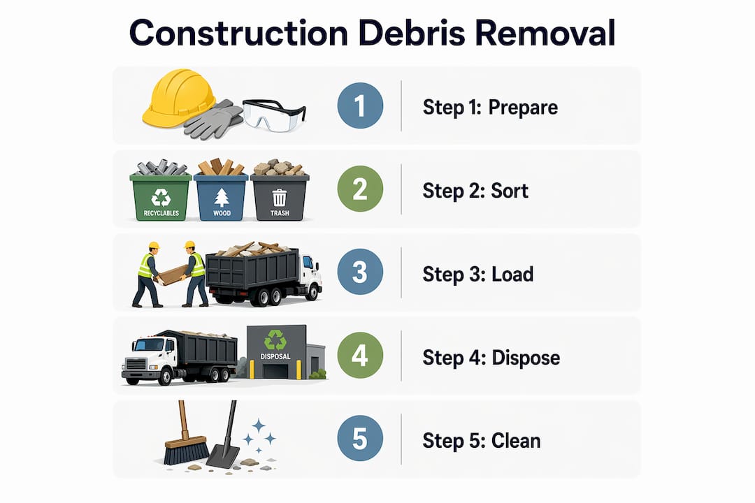 Infographic outlining construction debris removal steps
